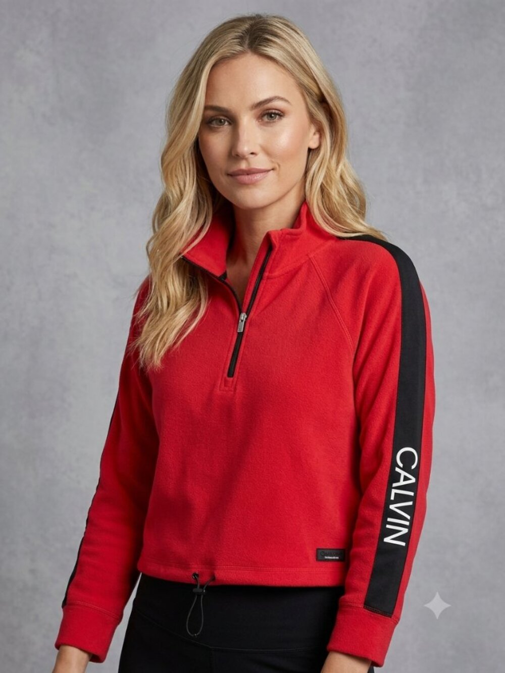 Calvin Klein Performance Red Fleece 1/4 Zip Cropped Pullover XL